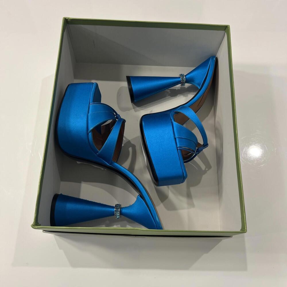 $1195 D'Accori Sienna  Satin Platform Mules Sky High size 38.5 - Picture 13 of 13
